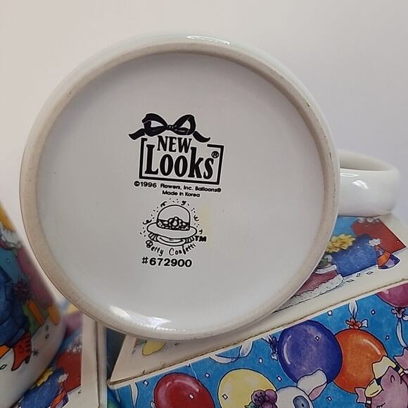 Set Of 2 Vtg 1996 Flowers Inc Mugs Party Animals Pig Bunny Cat Balloons With... - Picture 3 of 7